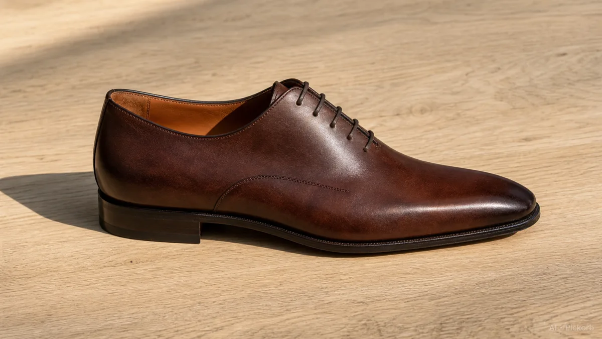 Diagram-style illustration of an Italian last shoe profile: elongated almond toe, slim ball width, low instep, shown on a neutral background with light casting a clean shadow (AI generated illustration)